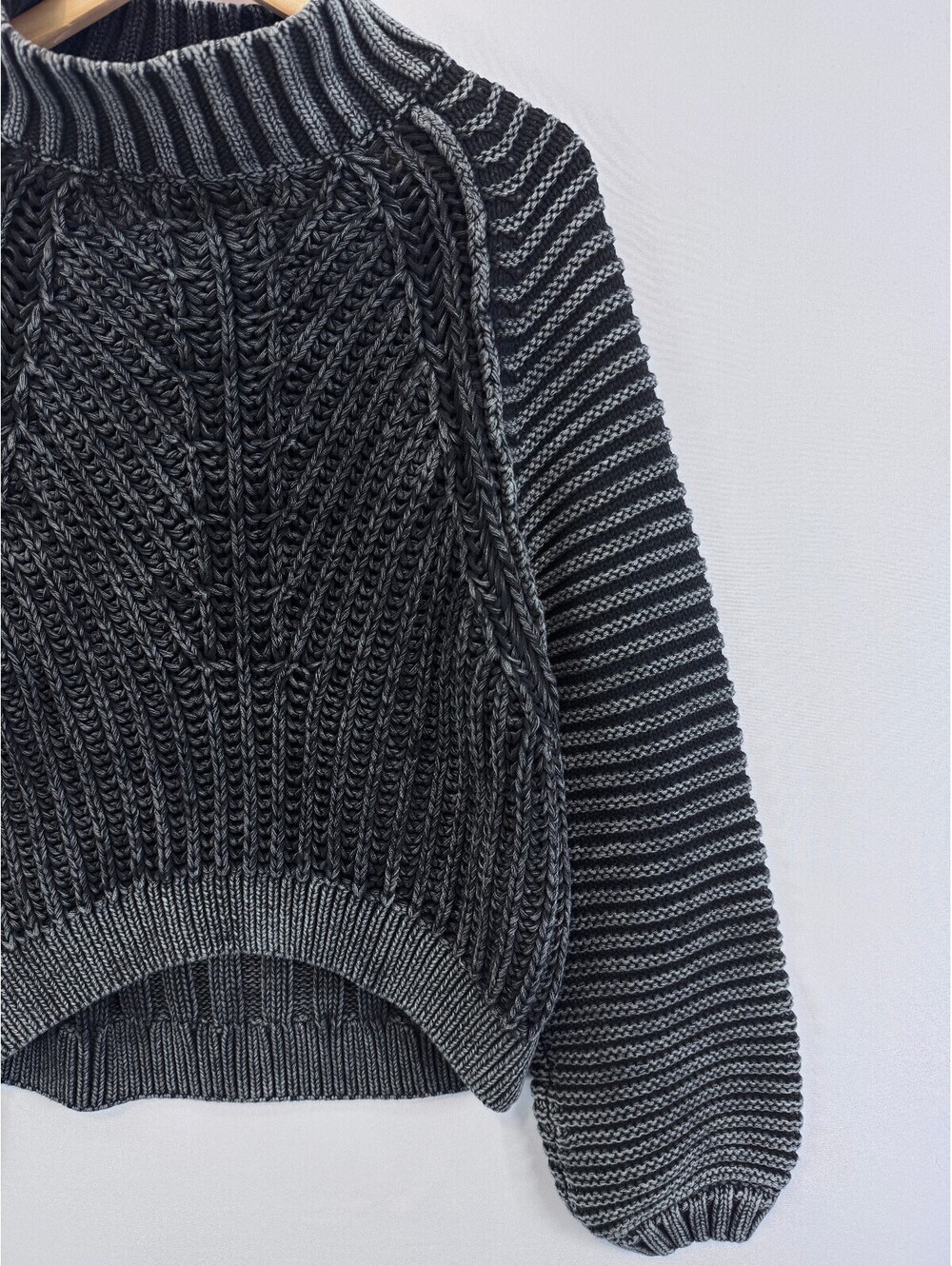 Free People Sweetheart Rib Chunky Mock Neck Sweater Black Washed Cotton M - Picture 3 of 10